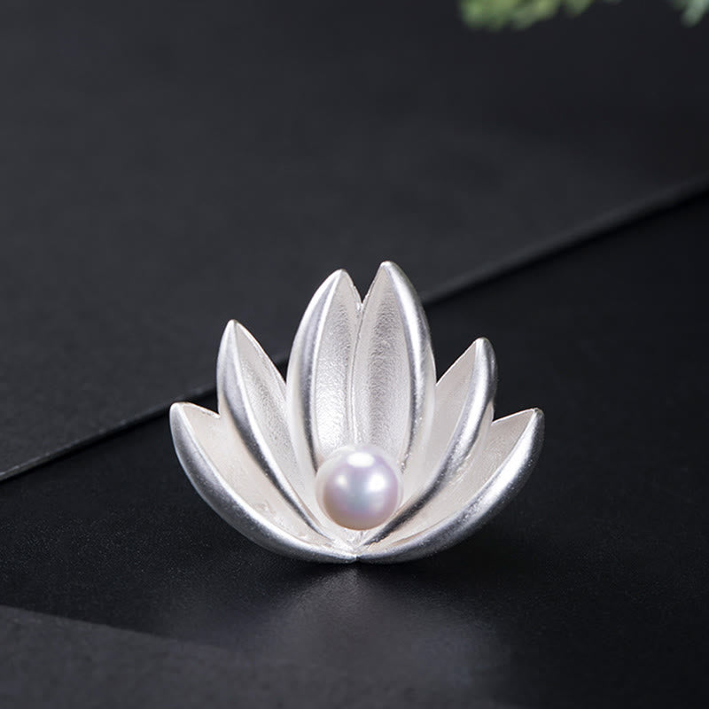 925 Sterling Silver Lotus Flower Pearl Brooch for New Beginnings
