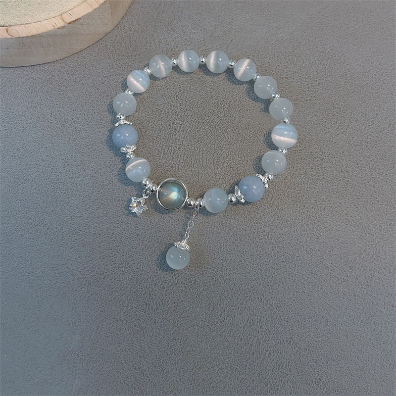 8mm Moonstone Bracelet with Cat's Eye for Support & Peace