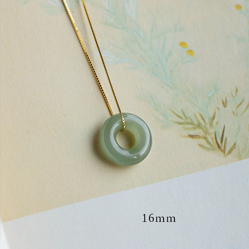 14mm Natural Jade & Cyan Jade Peace Necklace for Luck & Abundance