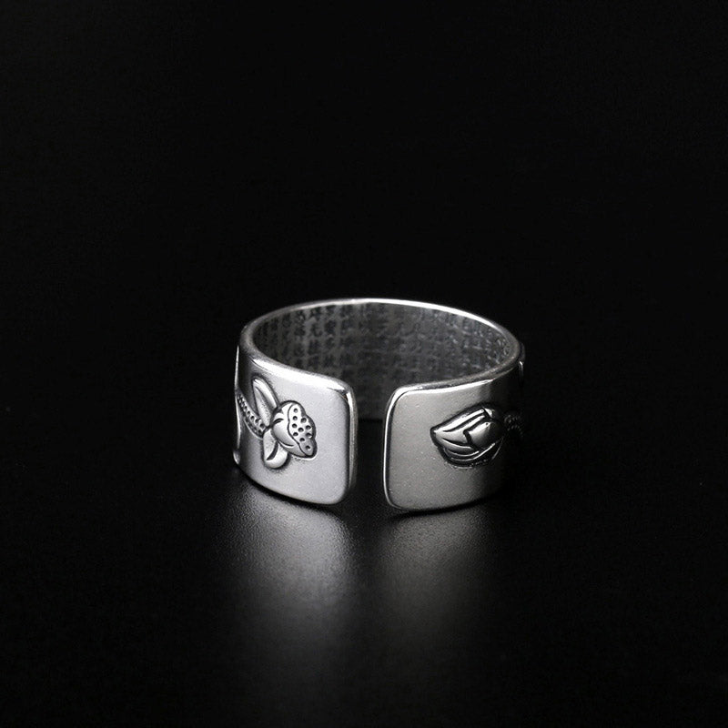 Adjustable White Copper Lotus Enlightenment Ring Unisex