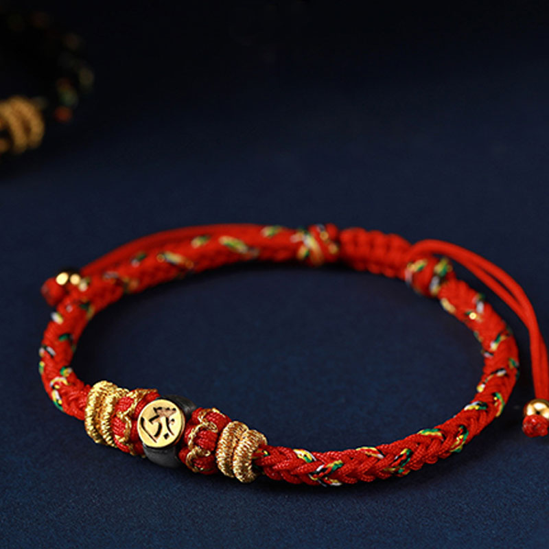 Chinese Zodiac Silver Red String Bracelet 18-28cm