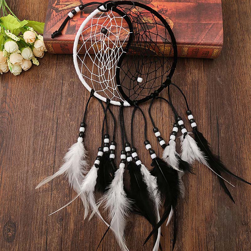 Yin Yang Dream Catcher with Feathers | Balance Wall Art