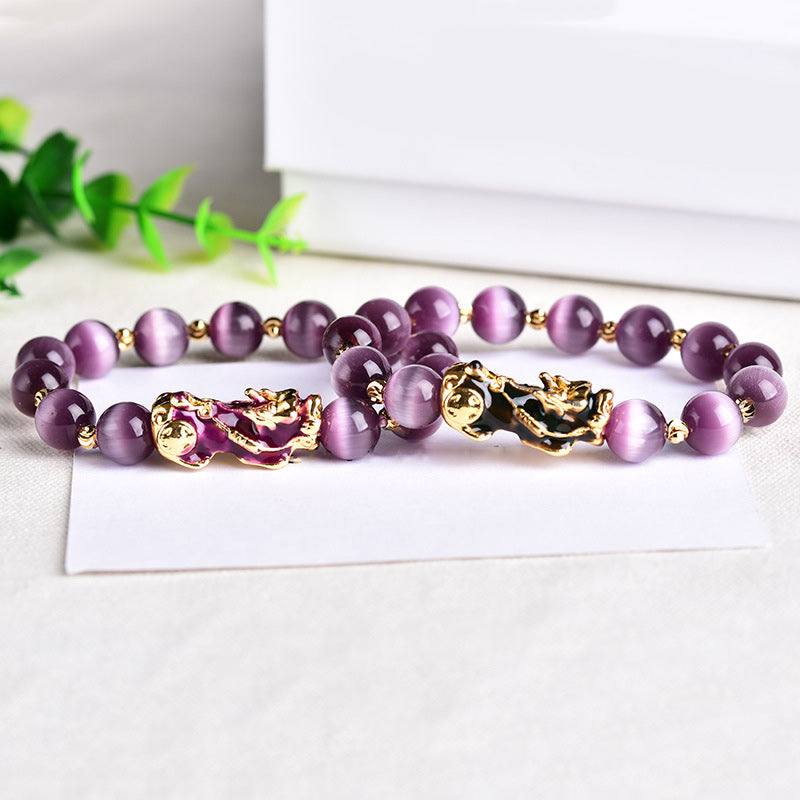 10mm Pixiu Cat Eye Wealth Bracelet Obsidian