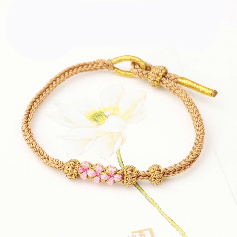 Adjustable Red String Bracelet with Peach Blossom Luck Symbol