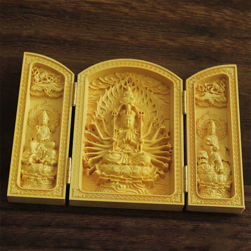 Boxwood Thousand-Armed Avalokitesvara Kwan Yin Altar Decoration