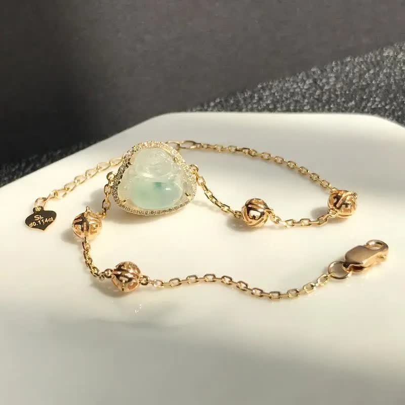 Handmade Jade Bracelet with Laughing Buddha for Abundance