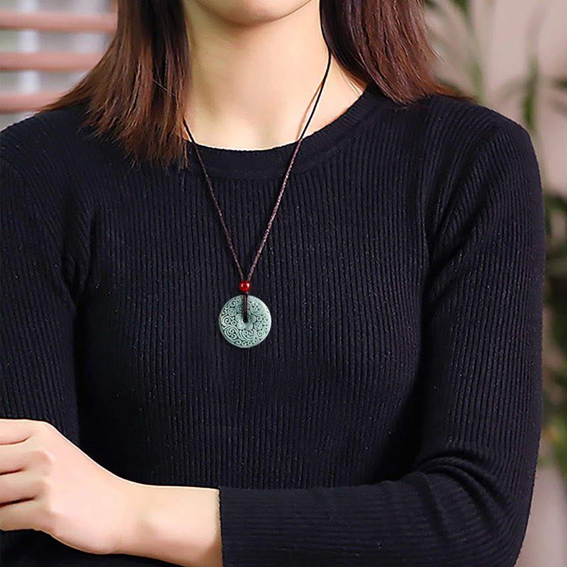Green Jade Flower Peace Buckle Necklace for Prosperity