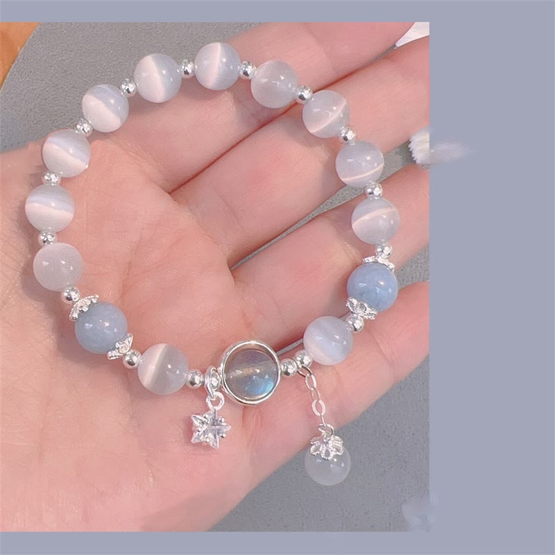 8mm Moonstone Bracelet with Cat's Eye for Support & Peace