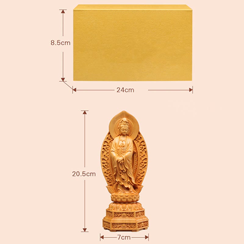 Kwan Yin Wood Statue | Thuja Sutchuenensis 20.5cm Prosperity Decor