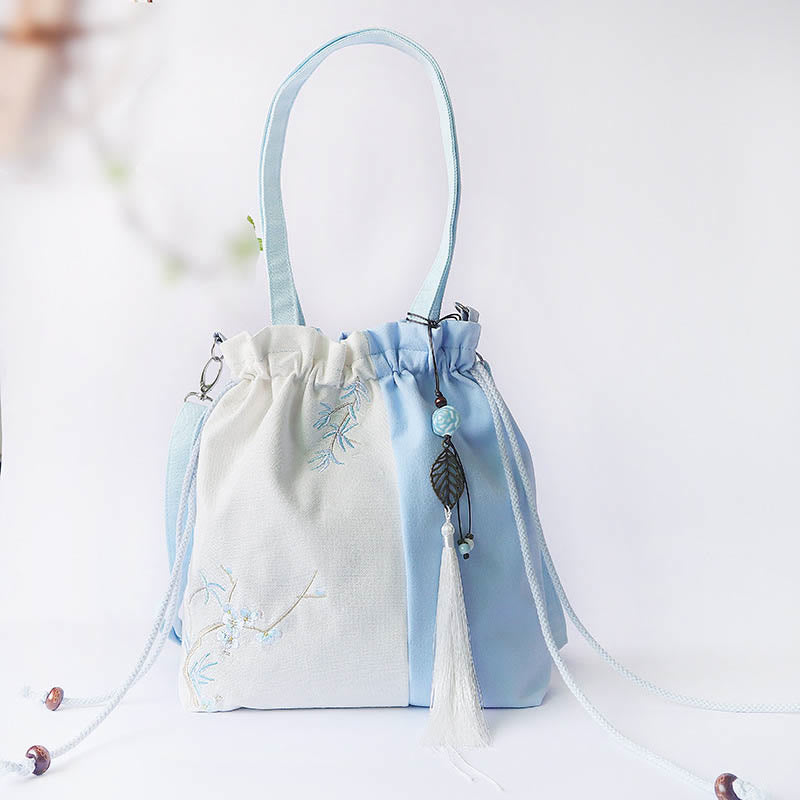 Embroidered Cherry Blossom Canvas Tote Bag 28x30cm