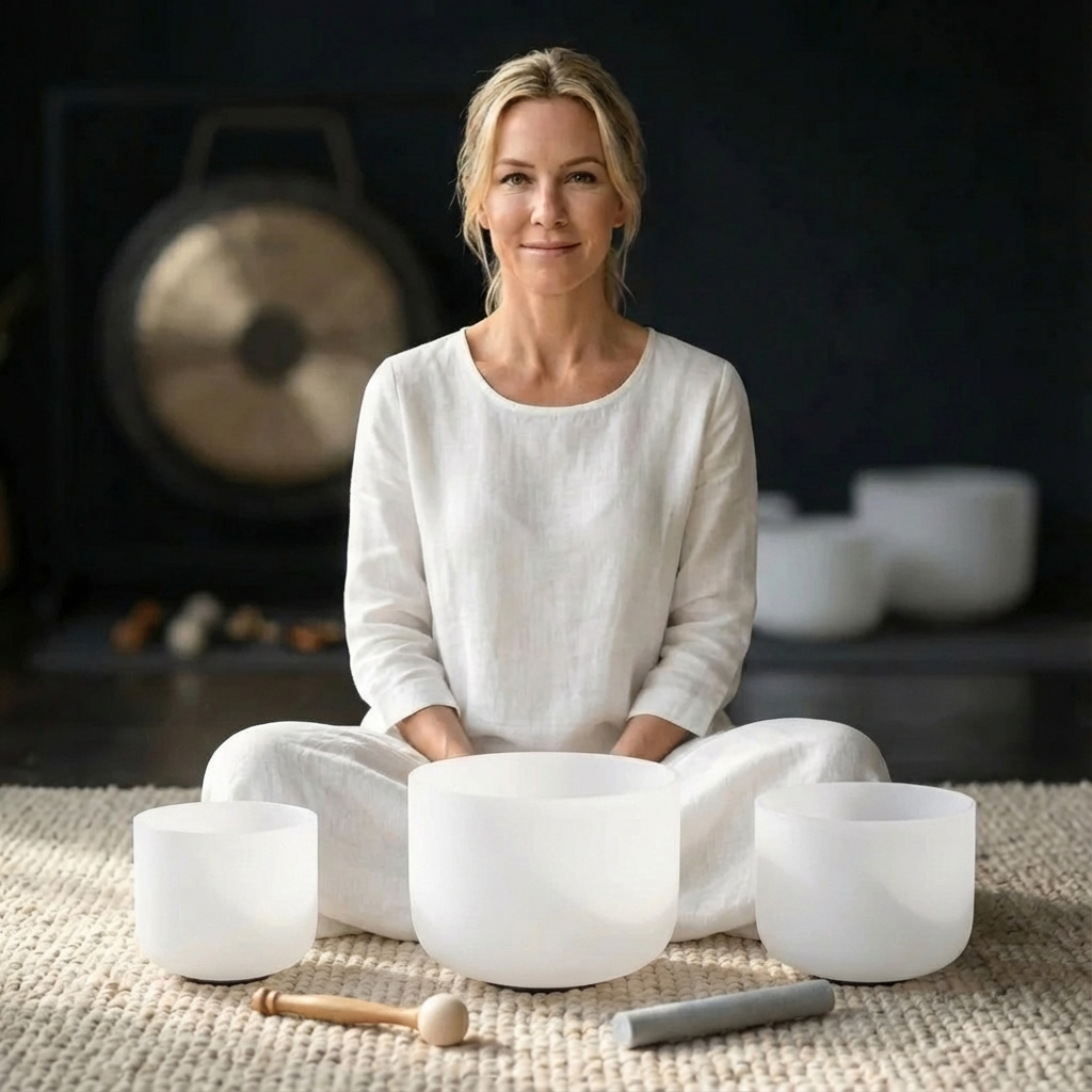 Ensemble de bols chantants en cristal de quartz givré 8"A 10"F 12"C