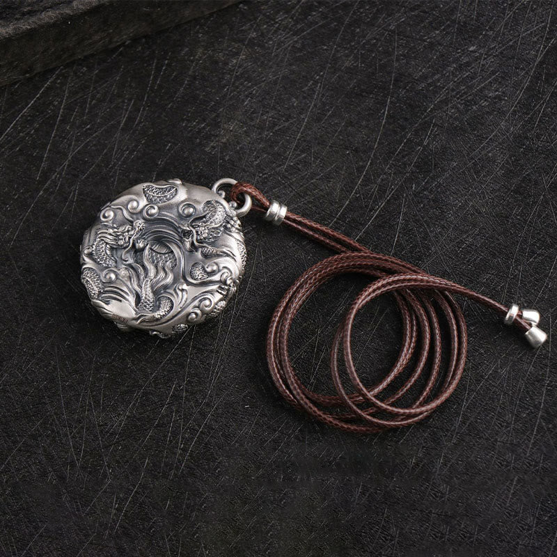 999 Sterling Silver Nine Dragons Playing With Pearl Necklace