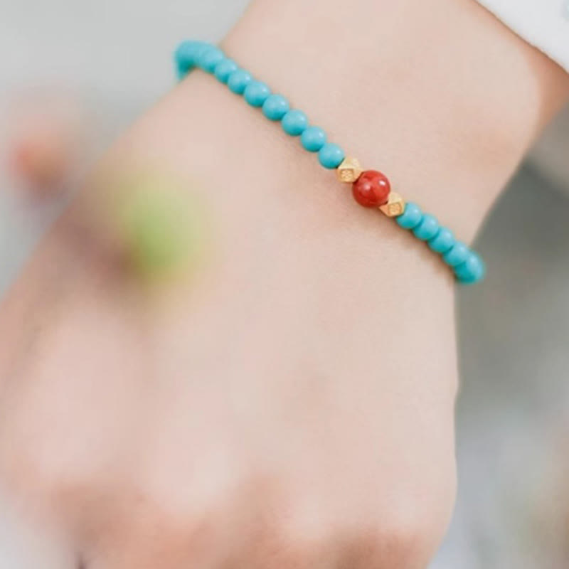 Turquoise Red Agate Beaded Protection Bracelet 4mm