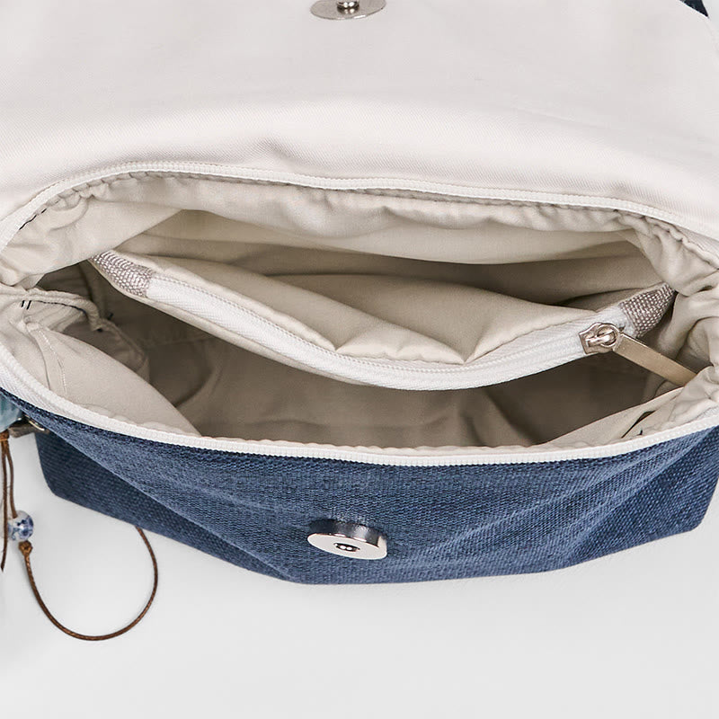 Sac à dos en toile brodée prune bleu foncé