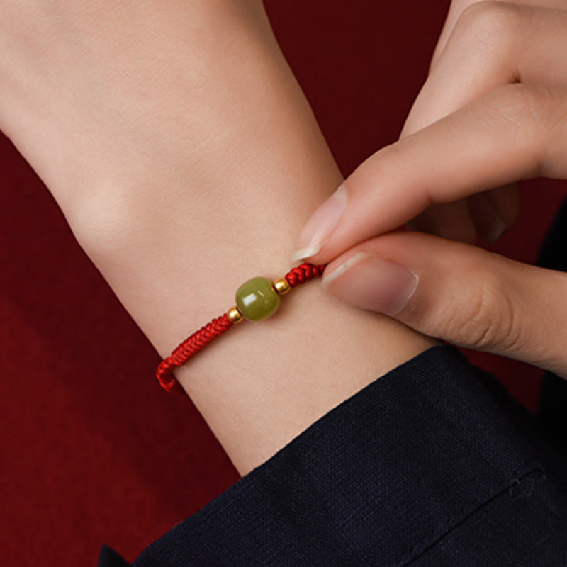Bracelet de cheville de protection en jade Hetian rouge foncé 999 or