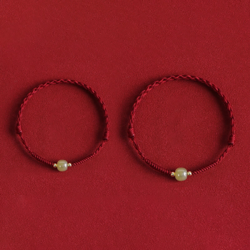 Bracelet de cheville de protection en jade Hetian rouge foncé 999 or