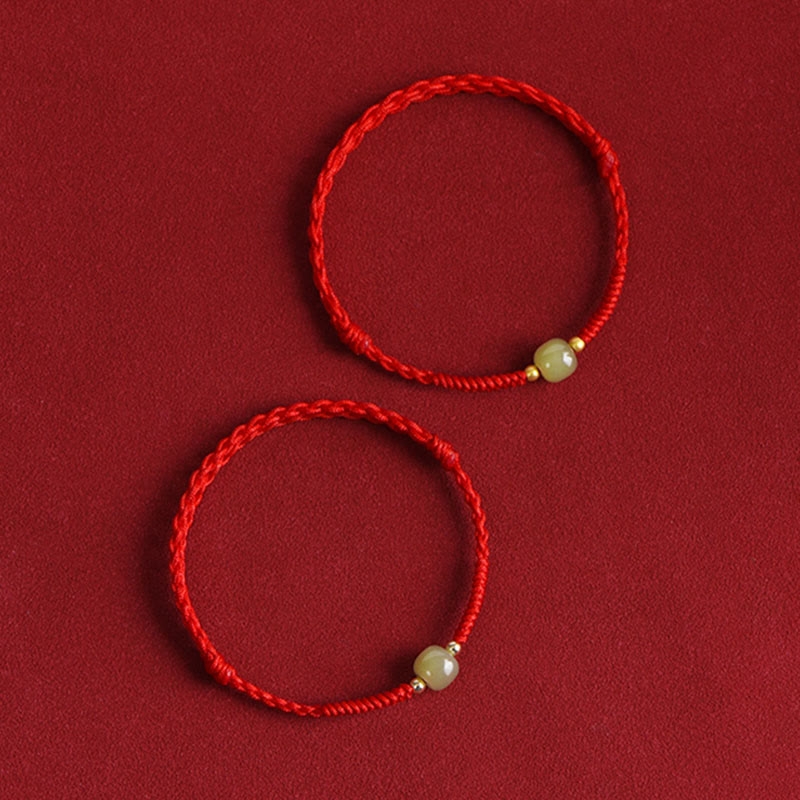 Bracelet de cheville de protection en jade Hetian rouge foncé 999 or