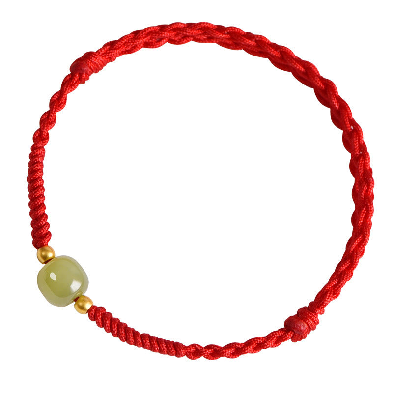 Bracelet de cheville de protection en jade Hetian rouge foncé 999 or