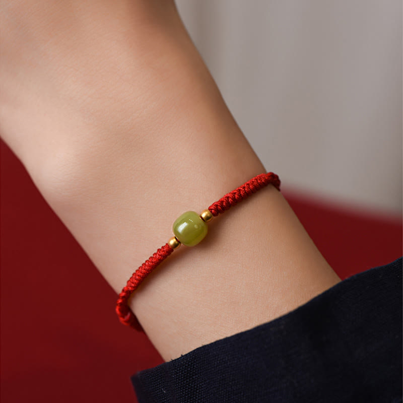 Bracelet de cheville de protection en jade Hetian rouge foncé 999 or
