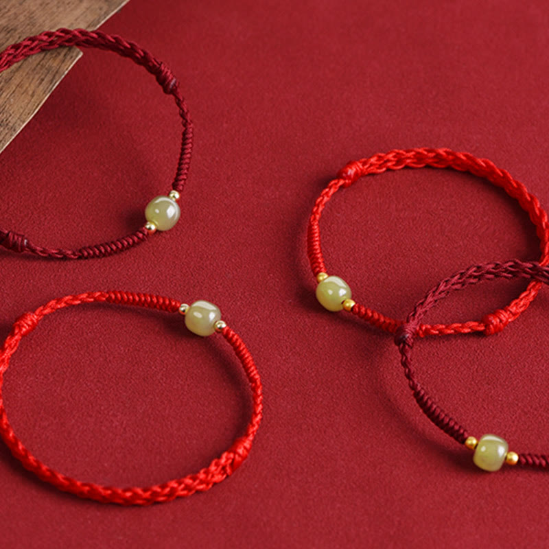 Bracelet de cheville de protection en jade Hetian rouge foncé 999 or