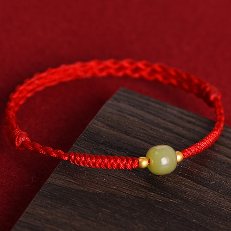 Bracelet de cheville de protection en jade Hetian rouge foncé 999 or