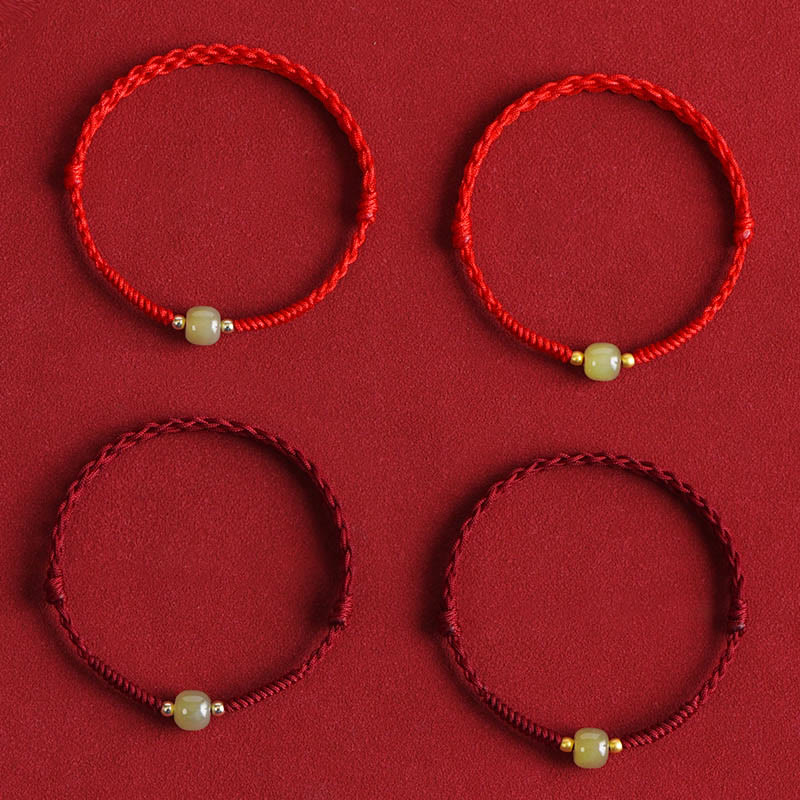 Bracelet de cheville de protection en jade Hetian rouge foncé 999 or
