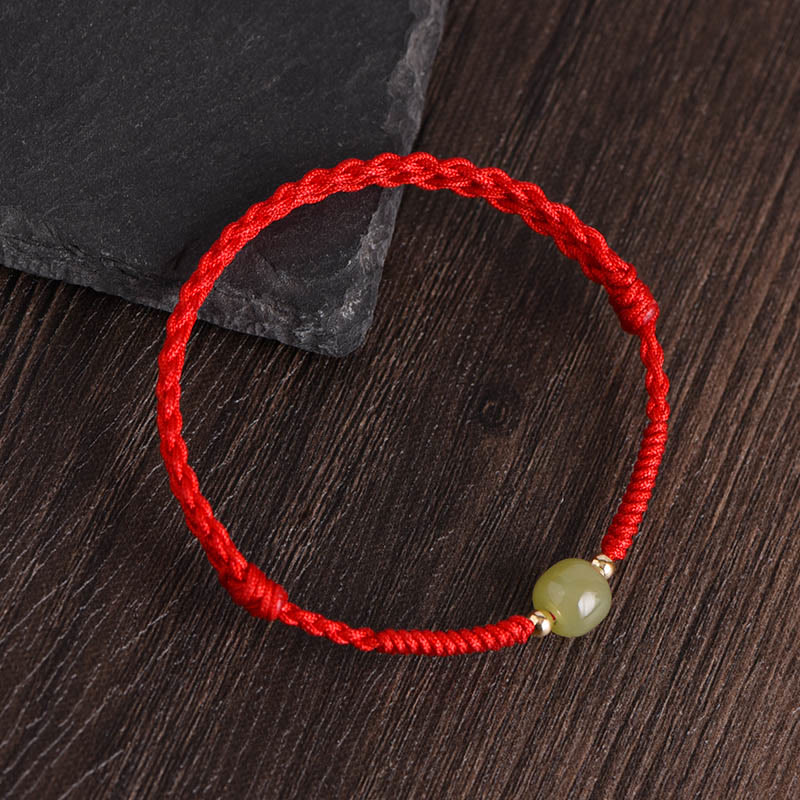 Bracelet de cheville de protection en jade Hetian rouge foncé 999 or