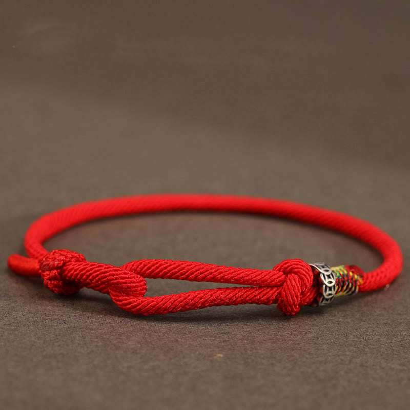 Bracelet porte-bonheur en argent sterling 925 avec cordon rouge foncé