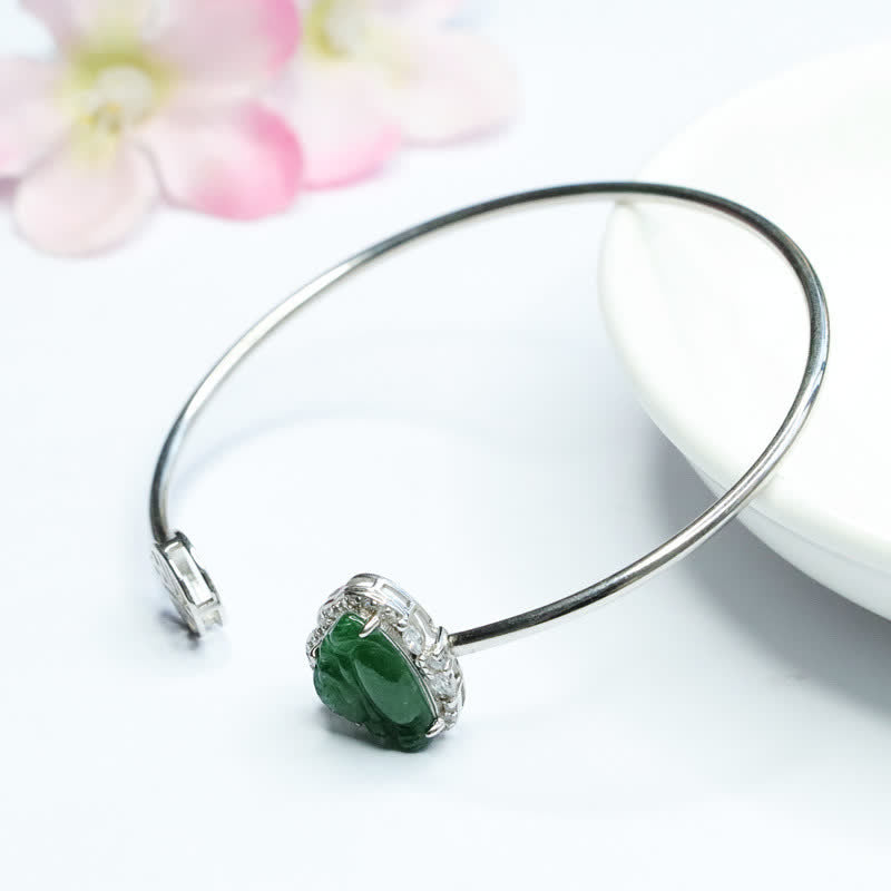 925 Sterling Silver Jade Luck Bracelet with Laughing Buddha Charm