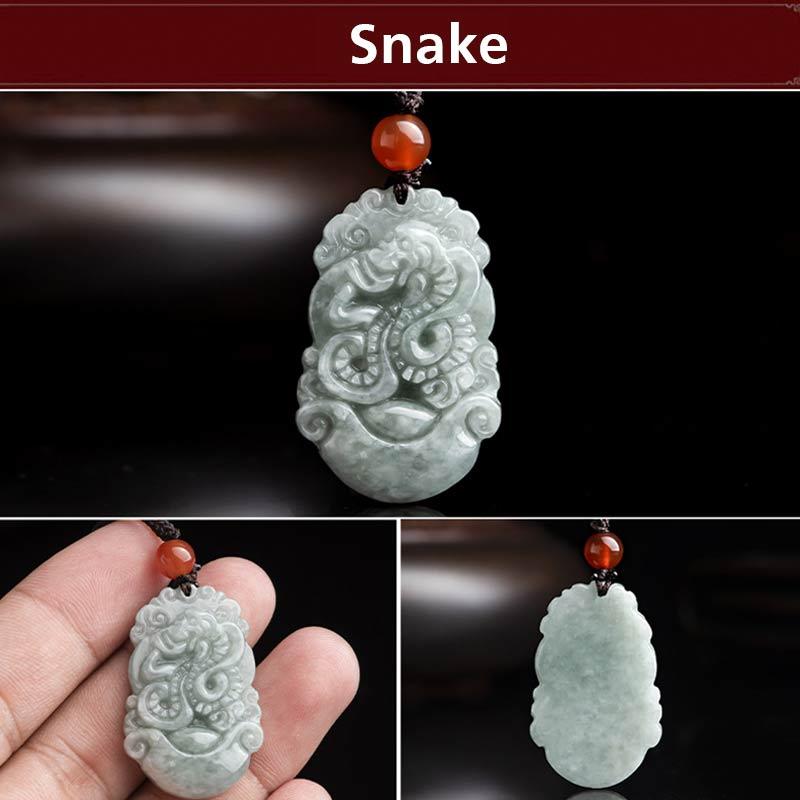 Unisex Jade Chinese Zodiac Success Pendant Necklace