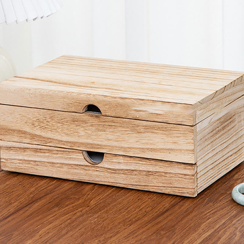 Two-Layer Beige Wooden Jewelry Box with Mirror | Spiritual Home Accents