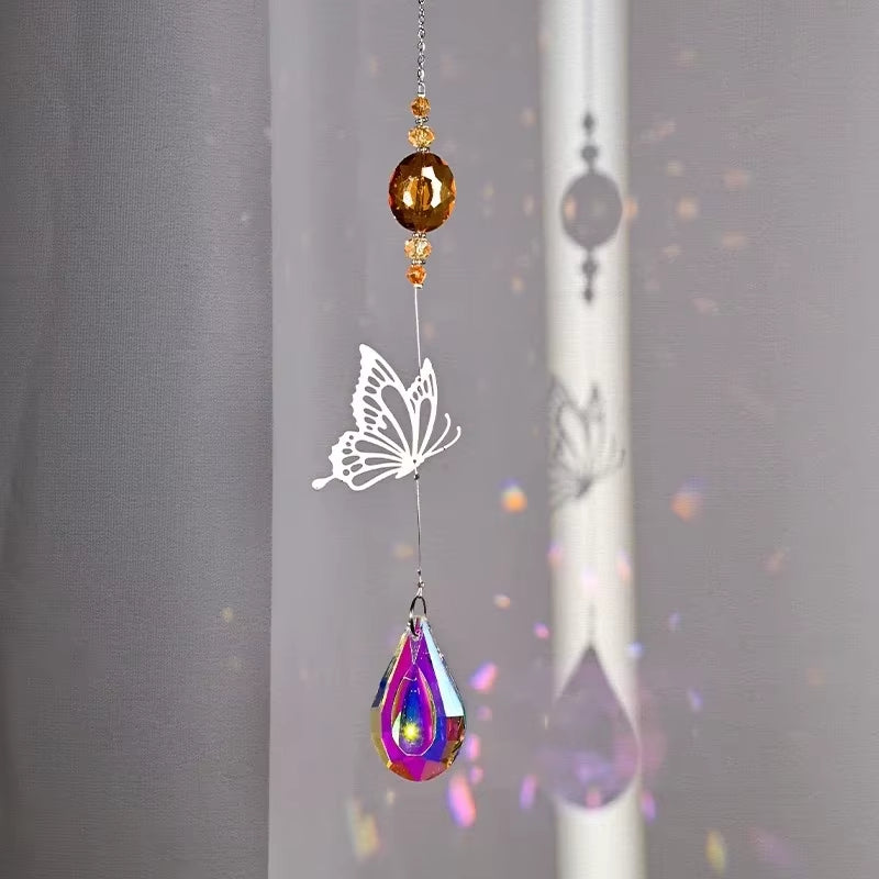 Crystal Suncatcher Outdoor Wind Chime Hanging Crystal Angel Butterfly Pendants Garden Tree Decor Window Drop Bell Hanging Decor