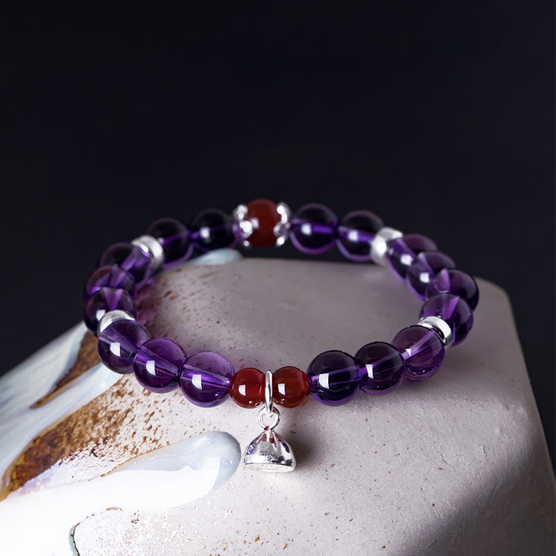 Bracelet positif en argent sterling avec agate rouge améthyste de 8 mm
