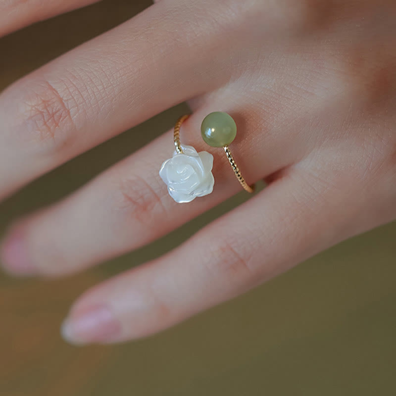14K Gold Plated Tridacna Stone Jade Blessing Ring Adjustable