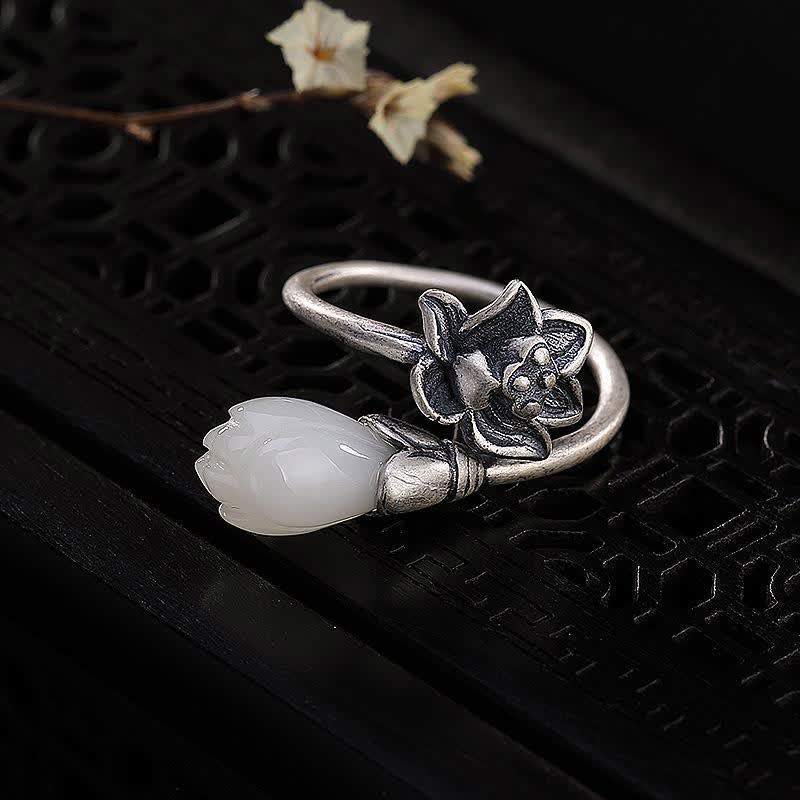 Adjustable Jade Lotus Copper Balance Healing Ring