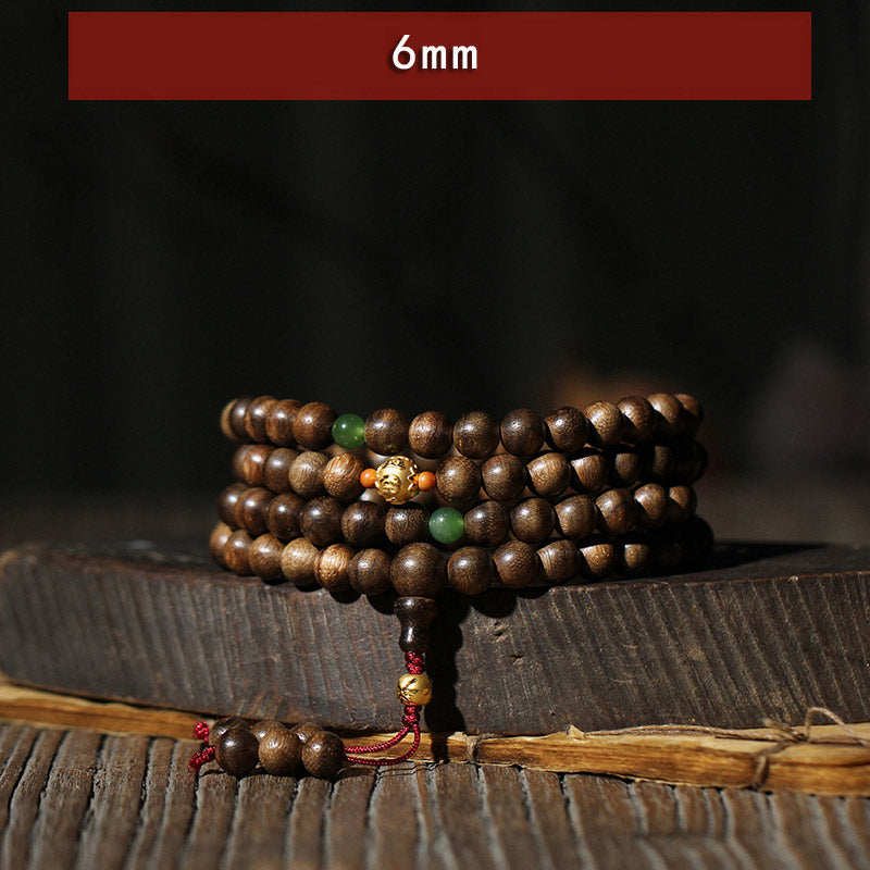 8mm Agarwood Cyan Jade 108 Bead Mala Bracelet for Strength