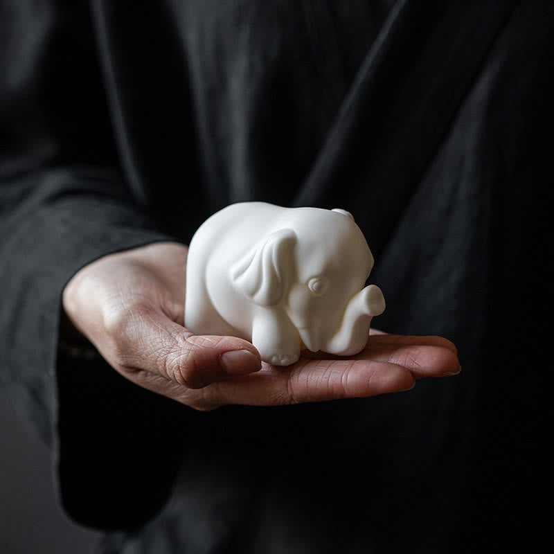 White Porcelain Elephant Figurine Spiritual Strength Decor