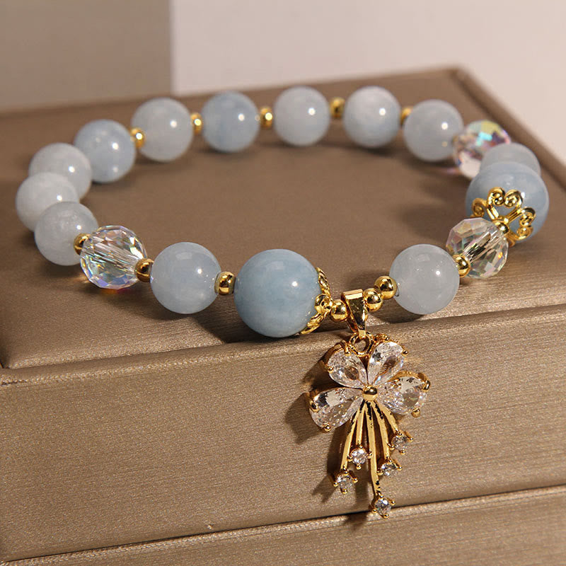 8mm Aquamarine Pink Crystal Healing Charm Bracelet