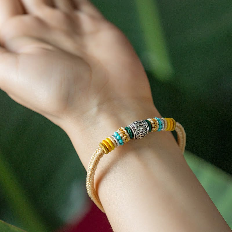 Om Mani Padme Hum Silver Bracelet | Tibetan Purity Braided