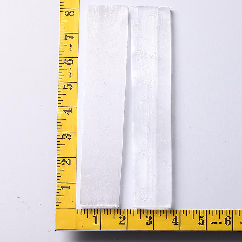 Baguette en cristal de sélénite de 8 po avec gravure de lune