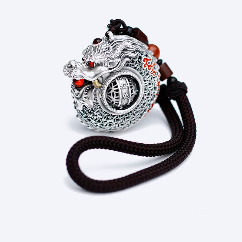 999 Sterling Silver Dragon Ball Hanging Decoration for Strength & Balance