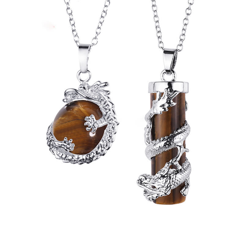 Collier boule ronde enroulée de dragon | Ambiance onyx noir