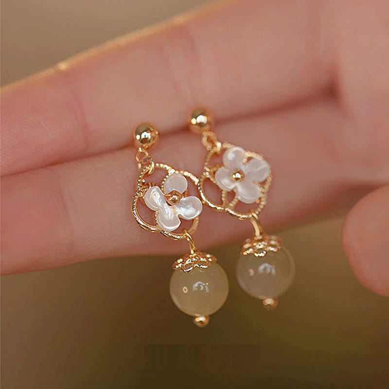 Tridacna Stone Jade Drop Earrings for Prosperity & Calm
