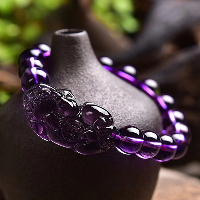 Bracelet de richesse en améthyste avec perles Pi Xiu de 10 mm