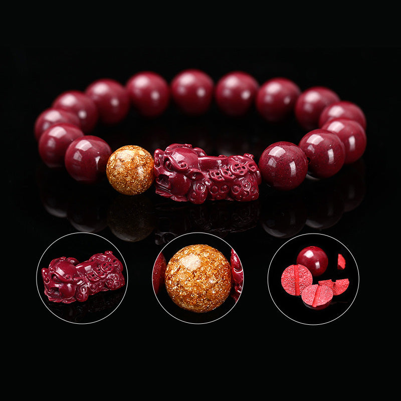 8mm Cinnabar Pixiu Calm Bracelet for Wealth & Luck