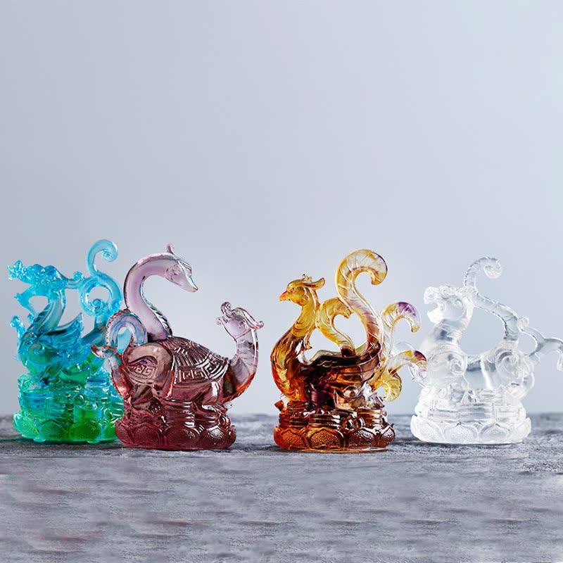 Handmade Azure Dragon Liuli Feng Shui Statue 11cm