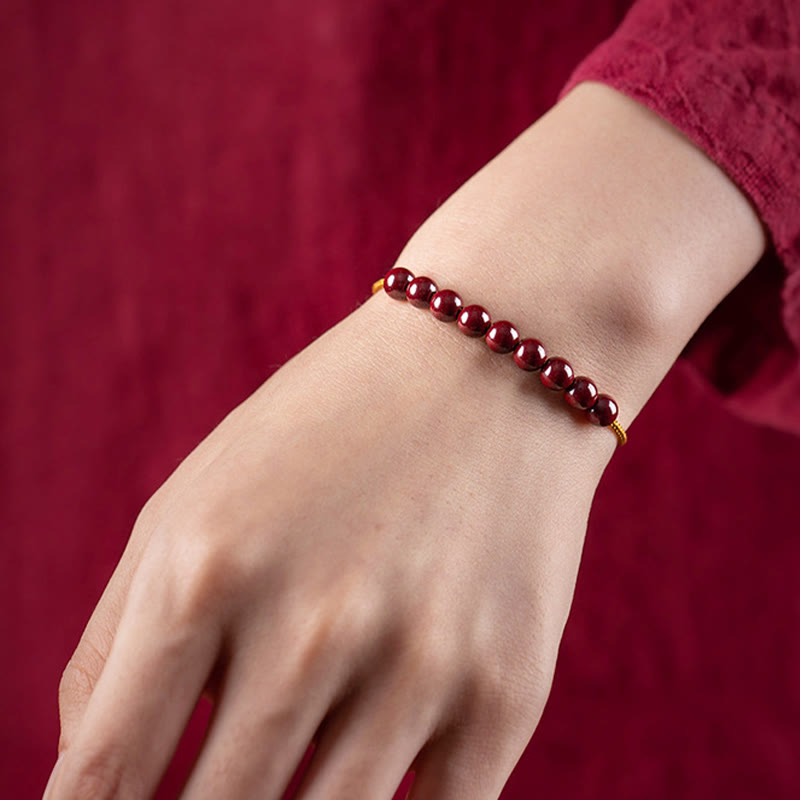 Natural Cinnabar Beaded Blessing Bracelet 14-20cm