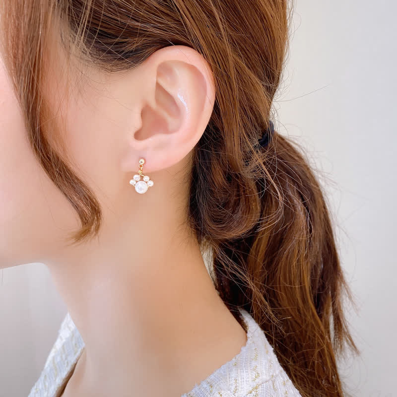 Pearl Wisdom Stud Earrings with Cat Paw Design