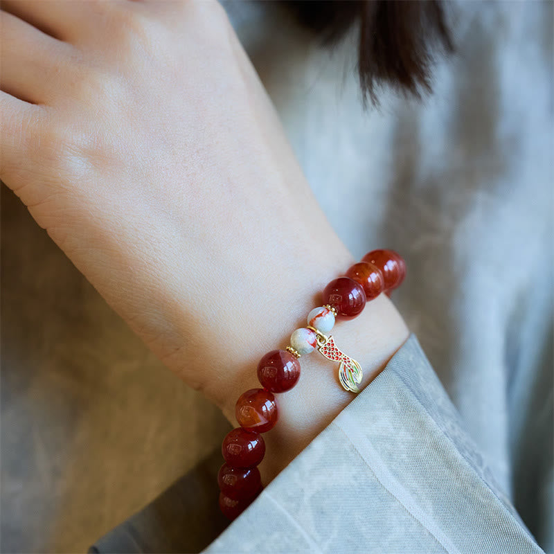 Red Agate Peace Talisman Confidence Bracelet 10mm Beads