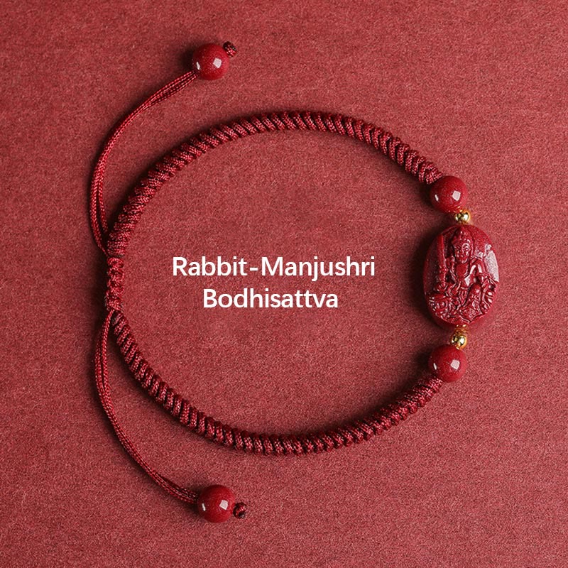 Unisex Cinnabar Chinese Zodiac Buddha Bracelet for Protection